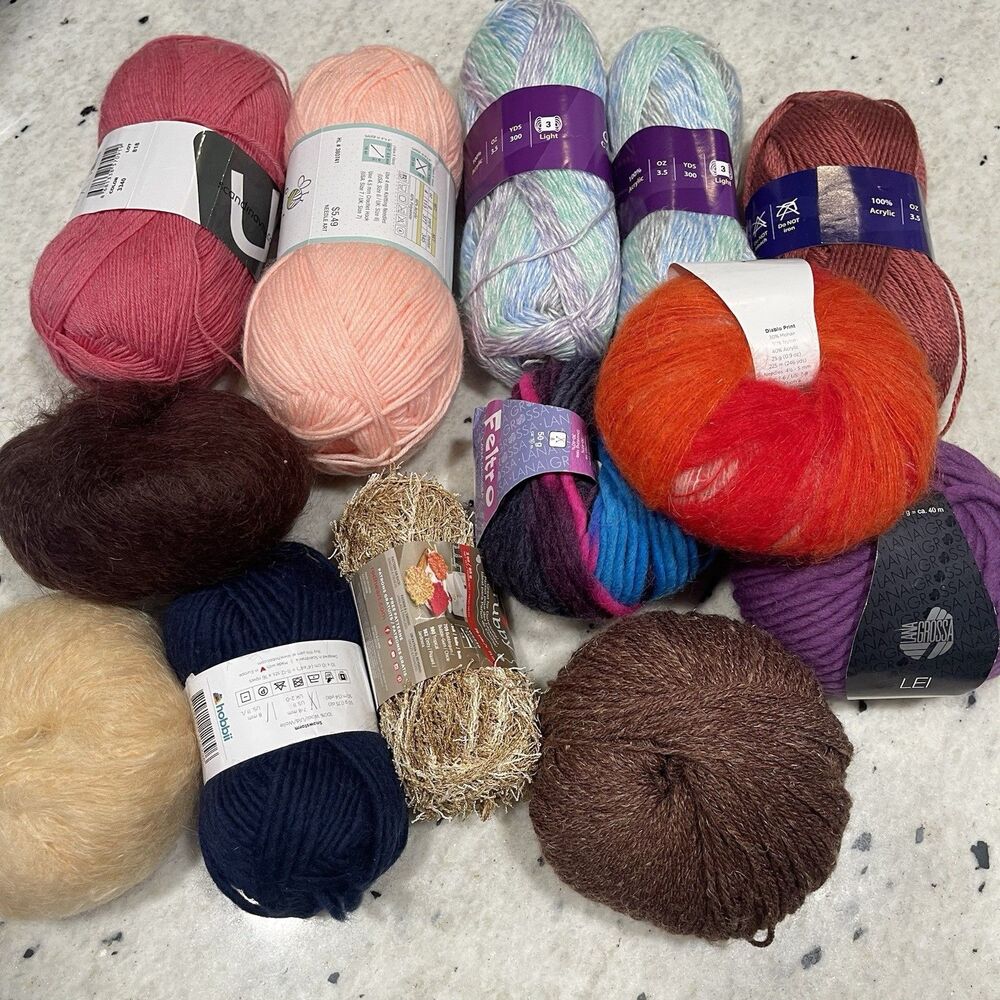 Mixed Yarn Lot Wool Acrylic Mohair Lana Grossa Annie’s Hobbii And More New